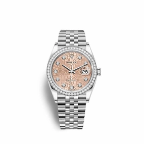 Rolex Datejust 36mm - Ref: 126284rbr-0015 - Pink Jubilee Roman Dial & Diamond Bezel, Stainless Steel Jubilee Bracelet Watch