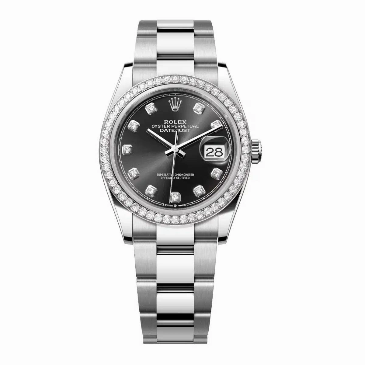 Rolex Datejust 36mm - Ref: 126284rbr-0020 - Black Diamond Dial & Diamond Bezel, Stainless Steel Oyster Bracelet Watch