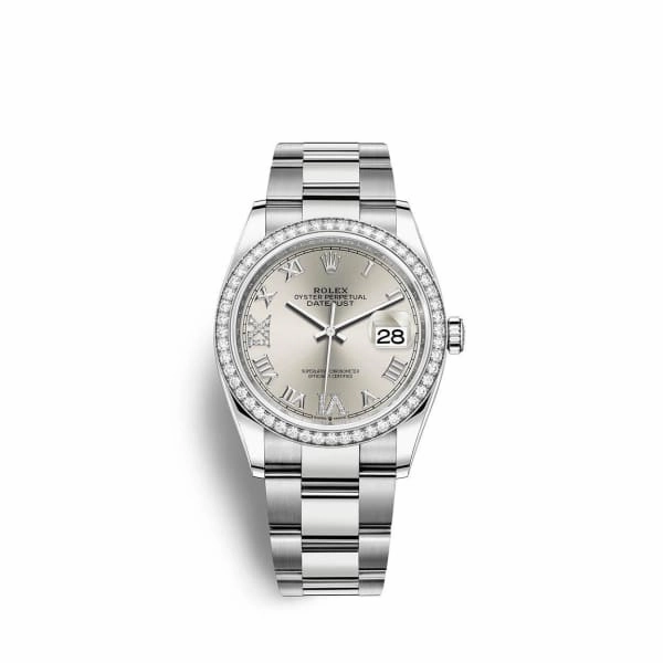 Rolex Datejust 36mm - Ref: 126284rbr-0022 - Silver Roman Diamond Dial & Diamond Bezel, Stainless Steel Oyster Bracelet Watch