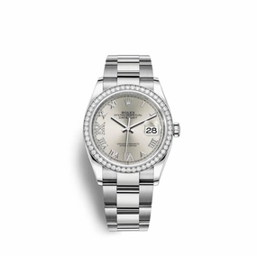 Rolex Datejust 36mm - Ref: 126284rbr-0022 - Silver Roman Diamond Dial & Diamond Bezel, Stainless Steel Oyster Bracelet Watch