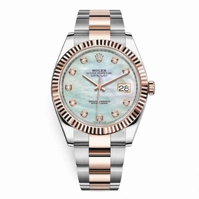 Rolex Datejust 41mm - Ref: 126331-0013 - White Mother of Pearl Diamond Dial, Two Tone Stainless Steel & 18K Rose Gold Oyster Bracelet Men's Watch