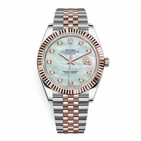 Rolex Datejust 41mm - Ref: 126331-0014 - White Mother of Pearl Diamond Dial, Two Tone Stainless Steel & 18K Rose Gold Jubilee Bracelet Men's Watch