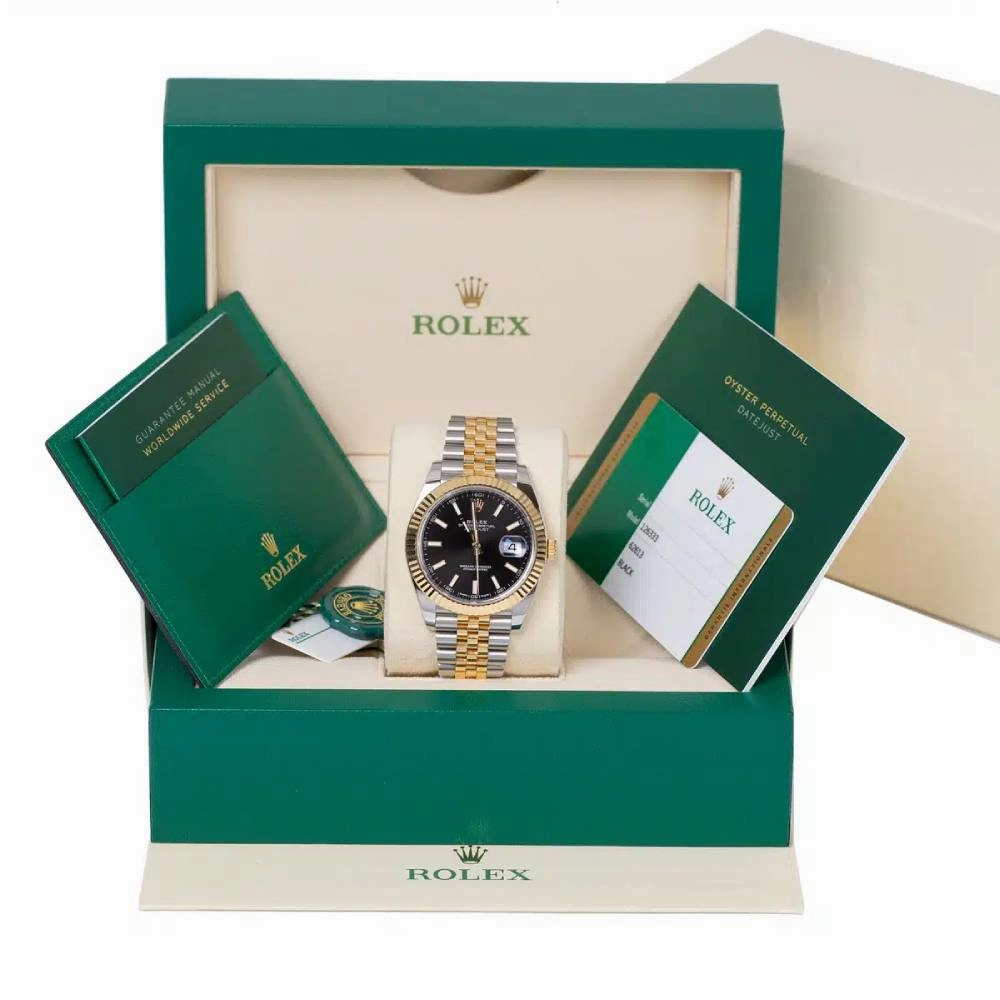 Rolex Datejust 41mm - Ref: 126333-0014 - Black Stick Dial, Two Tone Stainless Steel & 18K Yellow Gold Jubilee Bracelet Men's Watch