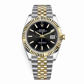 Rolex Datejust 41mm - Ref: 126333-0014 - Black Stick Dial, Two Tone Stainless Steel & 18K Yellow Gold Jubilee Bracelet Men's Watch