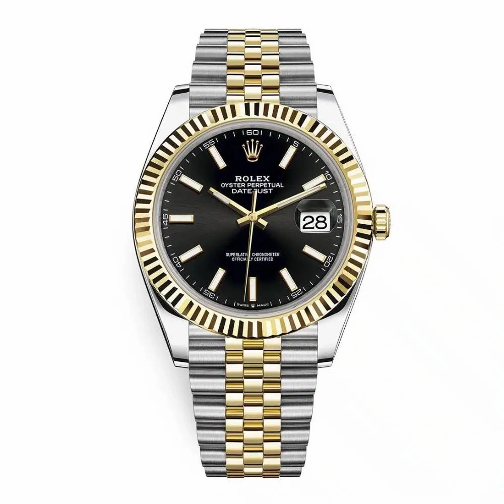 Rolex Datejust 41mm - Ref: 126333-0014 - Black Stick Dial, Two Tone Stainless Steel & 18K Yellow Gold Jubilee Bracelet Men's Watch