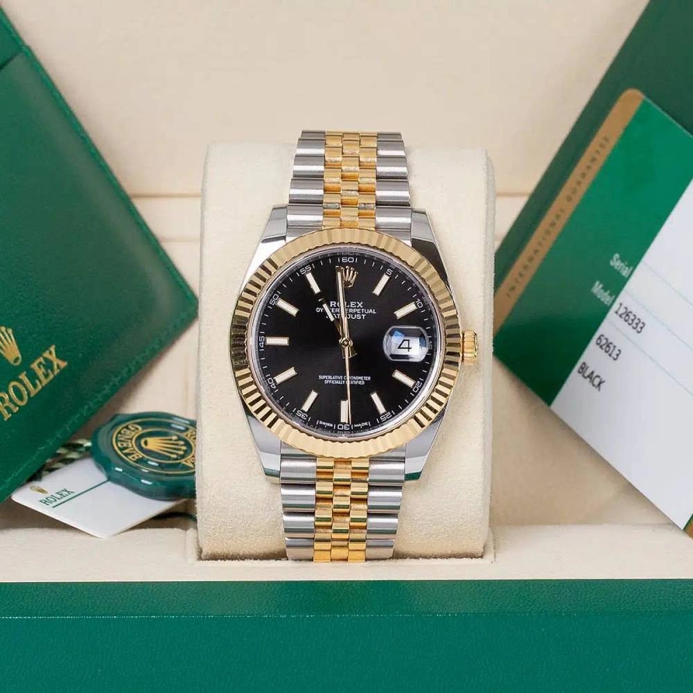 Rolex Datejust 41mm - Ref: 126333-0014 - Black Stick Dial, Two Tone Stainless Steel & 18K Yellow Gold Jubilee Bracelet Men's Watch