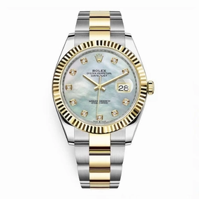 Rolex Datejust 41mm - Ref: 126333-0017 - White Mother of Pearl Diamond Dial, Two Tone Stainless Steel & 18K Yellow Gold Oyster Bracelet Men's Watch