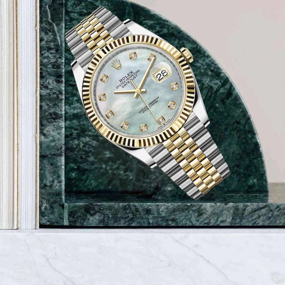 Rolex Datejust 41mm - Ref: 126333-0018 - White Mother of Pearl Diamond Dial, Two Tone Stainless Steel & 18K Yellow Gold Jubilee Bracelet Men's Watch