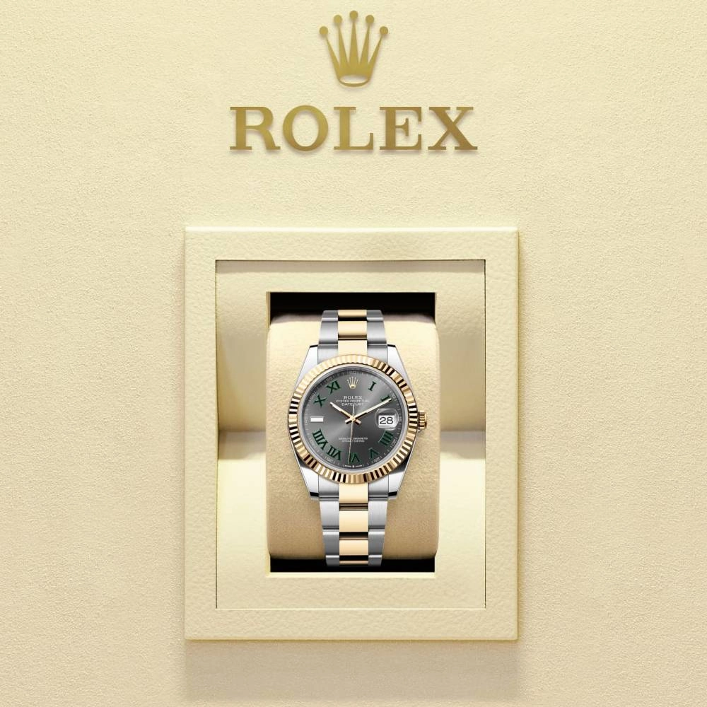 Rolex Datejust 41mm - Ref: 126333-0019 - Slate Grey Wimbledon Roman Dial & Fluted Bezel, Two Tone Stainless Steel & 18K Yellow Gold Oyster Bracelet Men's Watch