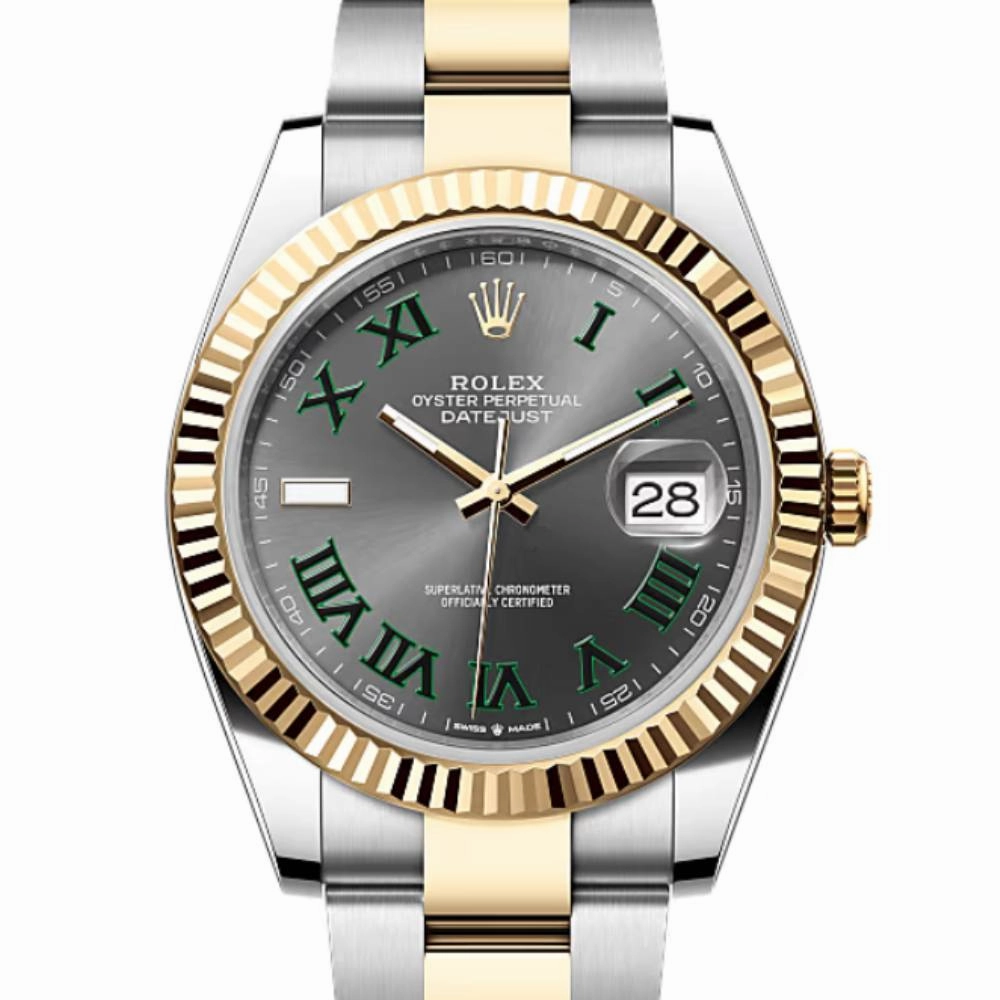 Rolex Datejust 41mm - Ref: 126333-0019 - Slate Grey Wimbledon Roman Dial & Fluted Bezel, Two Tone Stainless Steel & 18K Yellow Gold Oyster Bracelet Men's Watch