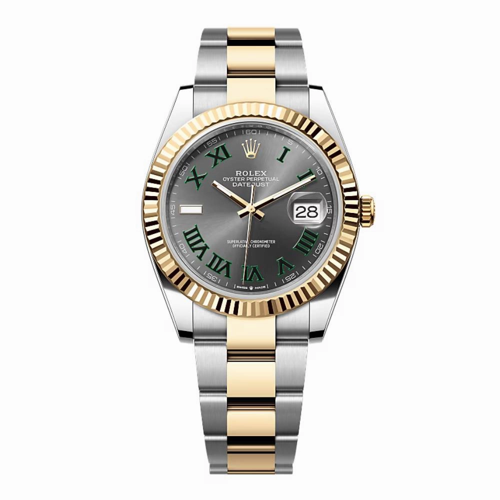 Rolex Datejust 41mm - Ref: 126333-0019 - Slate Grey Wimbledon Roman Dial & Fluted Bezel, Two Tone Stainless Steel & 18K Yellow Gold Oyster Bracelet Men's Watch