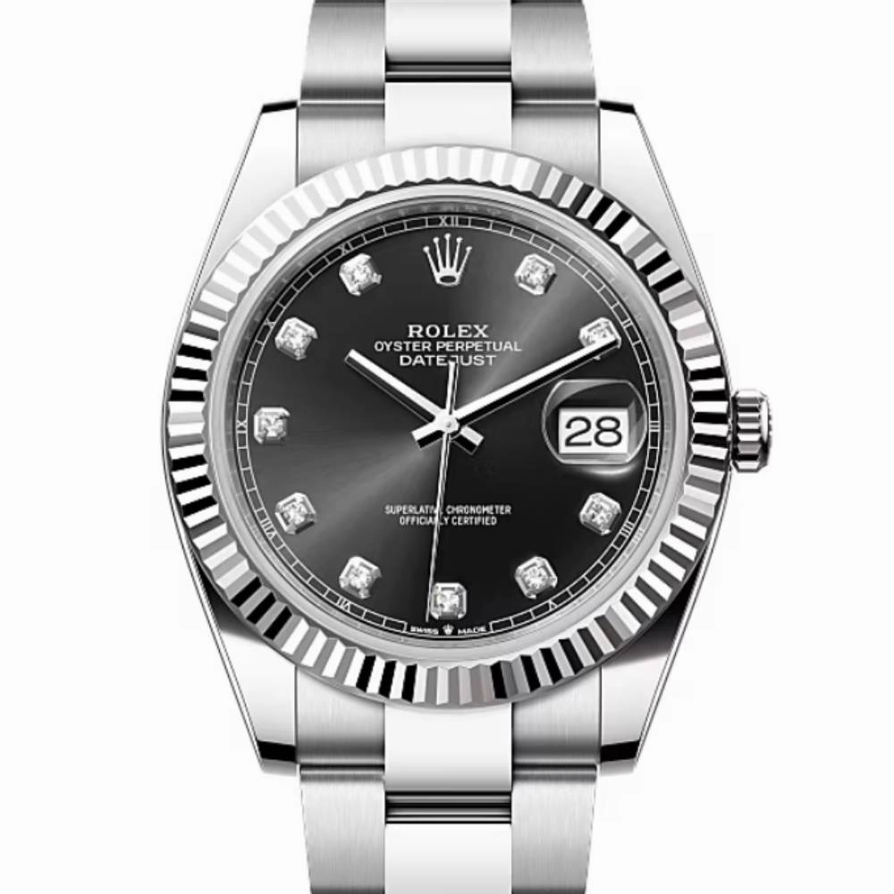 Rolex Datejust 41mm - Ref: 126334-0011 - Black Diamond Dial, Stainless Steel Oyster Bracelet Men's Watch