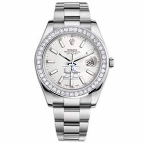 Rolex Datejust II 41mm - Ref: 116300 wdb - White Dial & Diamond Bezel, Stainless Steel Oyster Bracelet Men's Watch