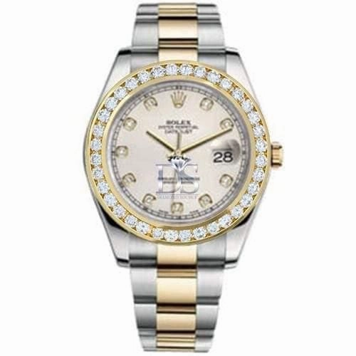Rolex Datejust II 41mm - Ref: 116300IDODB - White Diamond Dial & Diamond Bezel, Two Tone Stainless Steel & 18K Yellow Gold Oyster Bracelet Men's Watch