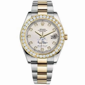 Rolex Datejust II 41mm - Ref: 116300IDODB - White Diamond Dial & Diamond Bezel, Two Tone Stainless Steel & 18K Yellow Gold Oyster Bracelet Men's Watch
