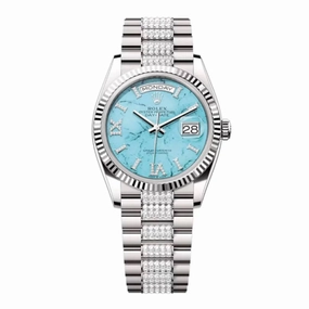 Rolex Day Date 36mm - Ref: 128239 - Tiffany Blue Turquoise Diamond Dial & Fluted Bezel, 18K White Gold & Diamonds President Bracelet Watch