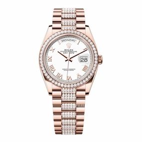 Rolex Day Date 36mm - Ref: 128345rbr-0055 - White Roman Dial & Diamond Bezel, 18K Rose Gold & Diamonds President Bracelet Watch