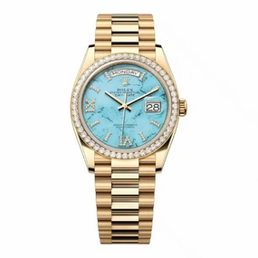 Rolex Day Date 36mm - Ref: 128348rbr-0037 - Tiffany Blue Turquoise Diamond Dial & Diamond Bezel, 18K Yellow Gold President Bracelet Watch