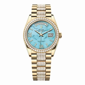 Rolex Day Date 36mm - Ref: 128348rbr-0038 - Tiffany Blue Turquoise Diamond Dial & Diamond Bezel, 18K Yellow Gold & Diamonds President Bracelet Watch
