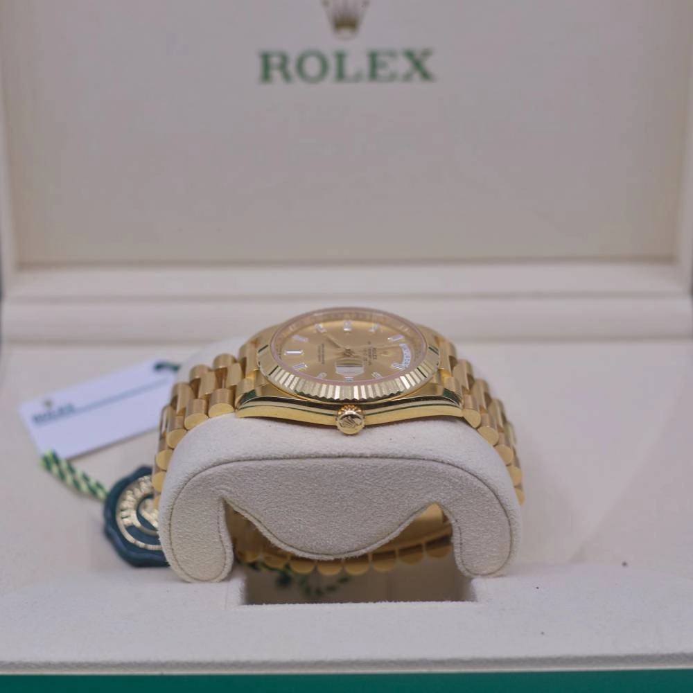Rolex Day Date 40mm - Ref: 228238-0005 - Champagne Diamond Dial & Fluted Bezel, 18K Yellow Gold President Bracelet Men's Watch