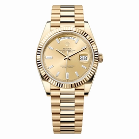 Rolex Day Date 40mm - Ref: 228238-0005 - Champagne Diamond Dial & Fluted Bezel, 18K Yellow Gold President Bracelet Men's Watch