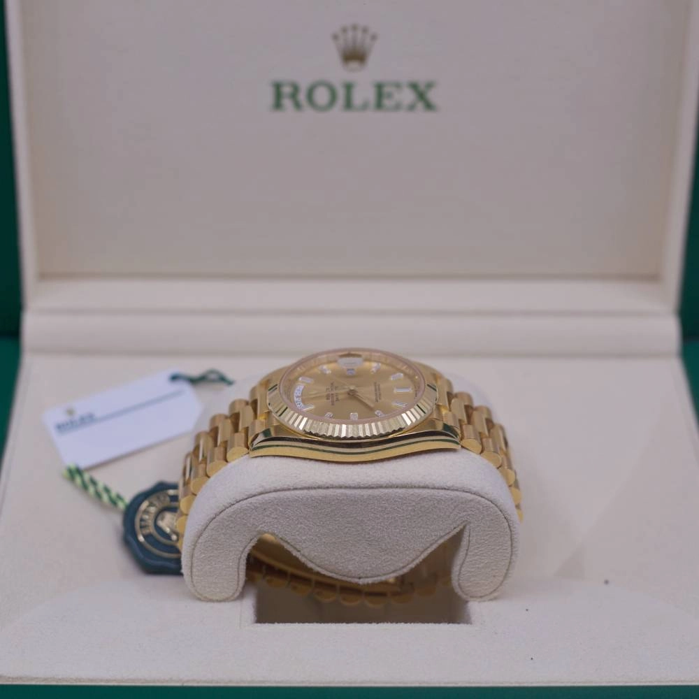 Rolex Day Date 40mm - Ref: 228238-0005 - Champagne Diamond Dial & Fluted Bezel, 18K Yellow Gold President Bracelet Men's Watch