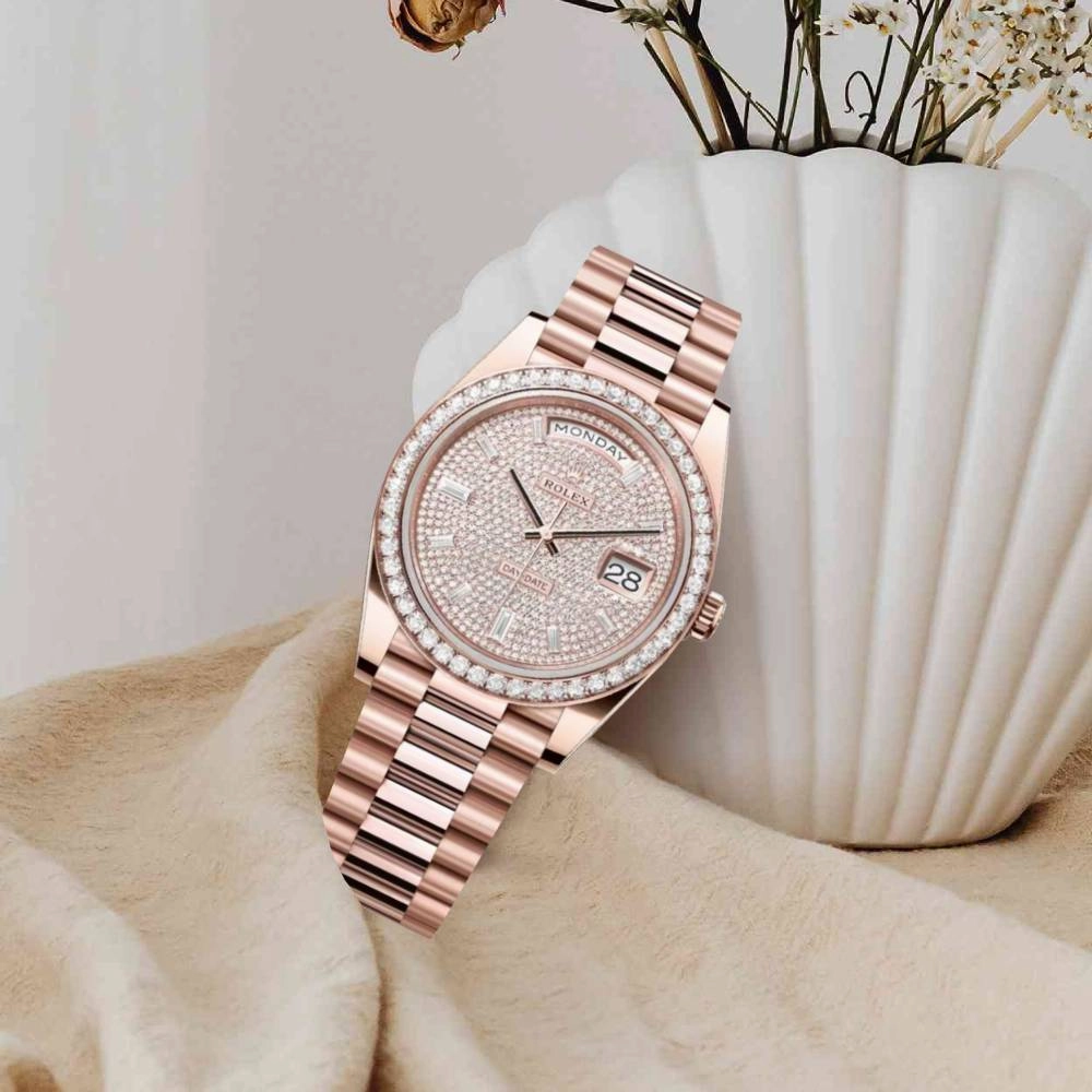 Rolex Day Date 40mm - Ref: 228345rbr-0002 - Pave Diamond Dial & Diamond Bezel, 18K Rose Gold President Bracelet Men's Watch