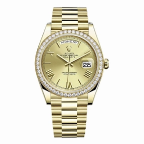 Rolex Day Date 40mm - Ref: 228348rbr-0003 - Champagne Roman Dial & Diamond Bezel, 18K Yellow Gold President Bracelet Men's Watch
