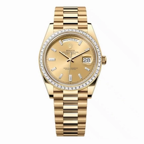Rolex Day Date 40mm - Ref: 228398tbr-0002 - Champagne Diamond Dial & Diamond Bezel, 18K Yellow Gold President Bracelet Men's Watch