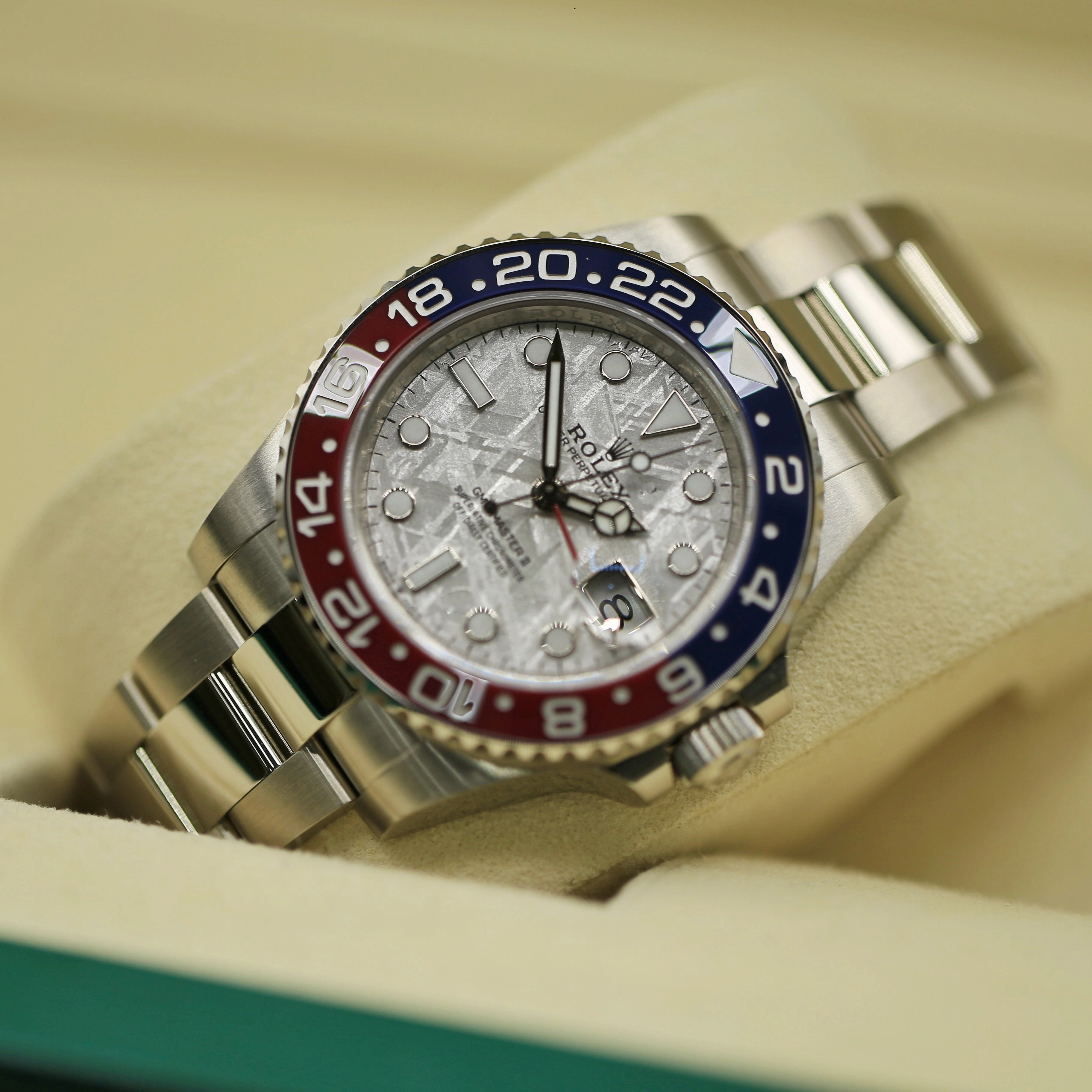 Rolex GMT-Master II "Pepsi" 40mm - Ref: 126719BLRO-0002 - Meteorite Dial, Red & Blue Ceramic Bezel, 18K White Gold Oyster Bracelet Men's Watch