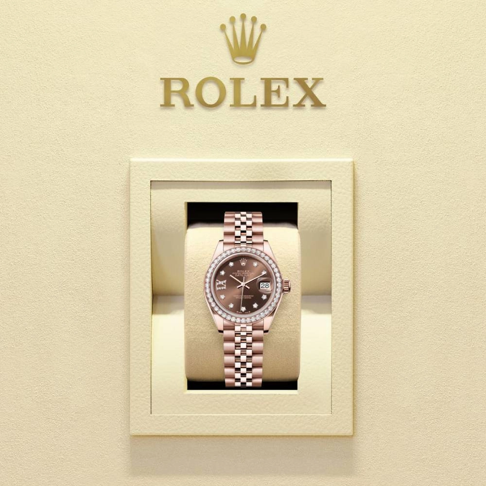 Rolex Lady Datejust 28mm - Ref: 279135rbr-0002 - Chocolate Diamond Dial & Diamond Bezel, 18K Rose Gold Jubilee Bracelet Women's Watch