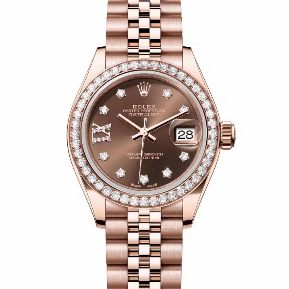Rolex Lady Datejust 28mm - Ref: 279135rbr-0002 - Chocolate Diamond Dial & Diamond Bezel, 18K Rose Gold Jubilee Bracelet Women's Watch