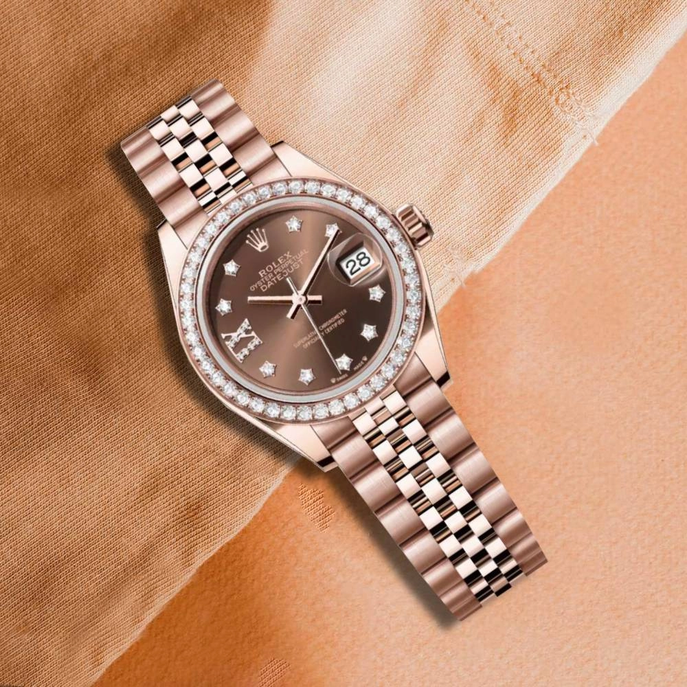 Rolex Lady Datejust 28mm - Ref: 279135rbr-0002 - Chocolate Diamond Dial & Diamond Bezel, 18K Rose Gold Jubilee Bracelet Women's Watch