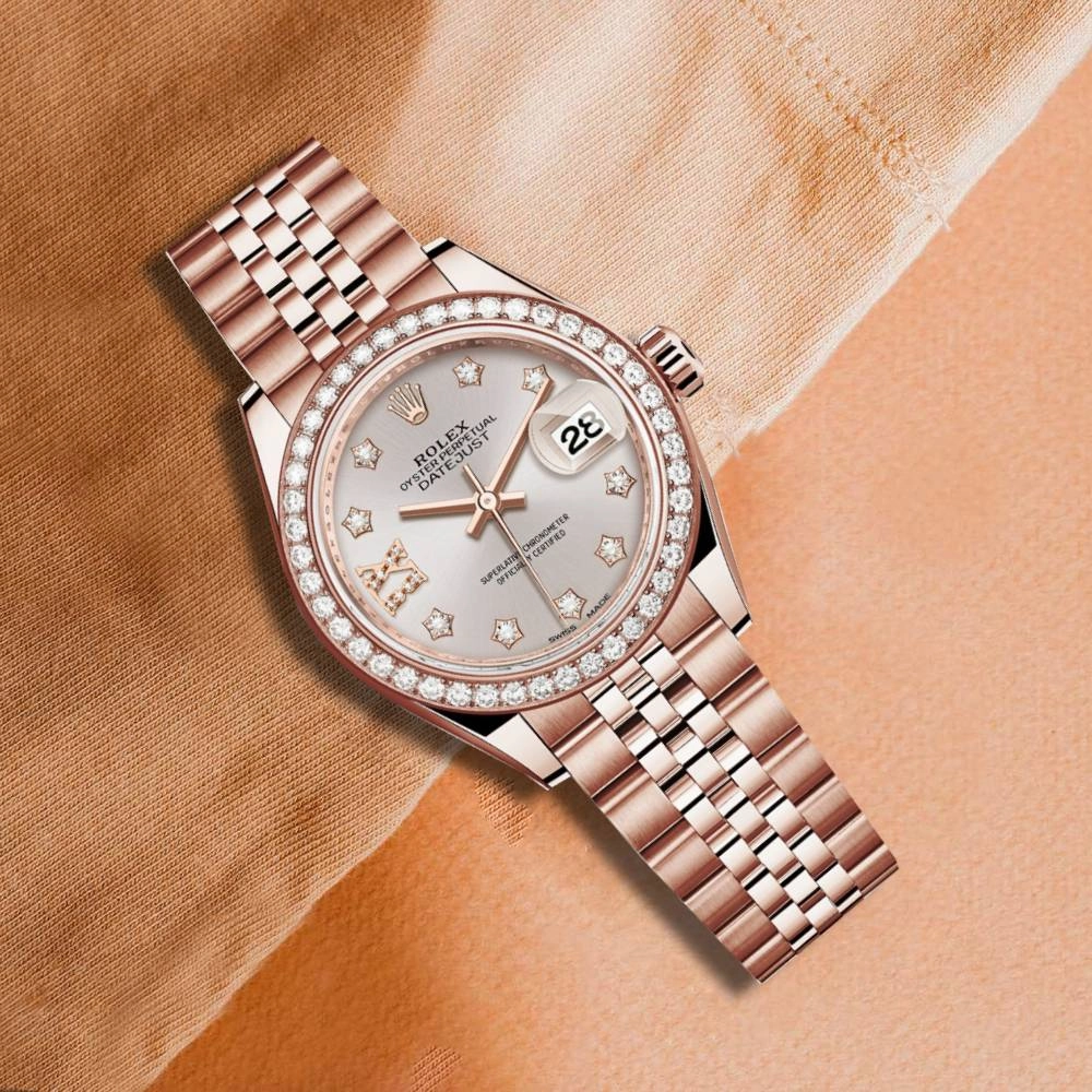 Rolex Lady-Datejust 28mm - Ref: 279135rbr-0004 - Sundust Stick Dial, 18K Rose Gold Jubilee Bracelet Women's Watch