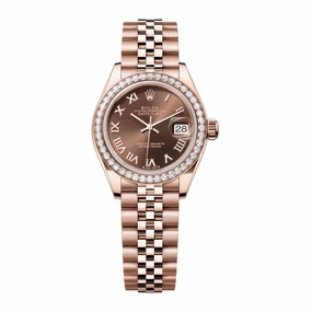 Rolex Lady-Datejust 28mm - Ref: 279135rbr-0012 - Chocolate Roman Diamond Dial & Diamond Bezel, 18K Rose Gold Jubilee Bracelet Women's Watch