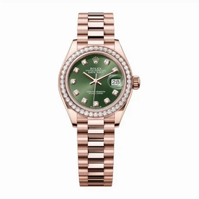 Rolex Lady Datejust 28mm - Ref: 279135rbr-0014 - Green Dial & Diamond Bezel, 18K Rose Gold President Bracelet Women's Watch