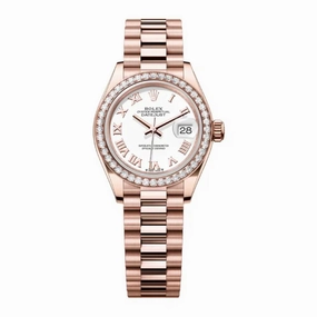 Rolex Lady-Datejust 28mm - Ref: 279135rbr-0023 - White Roman Dial & Diamond Bezel, 18K Rose Gold Presidential Bracelet Women's Watch