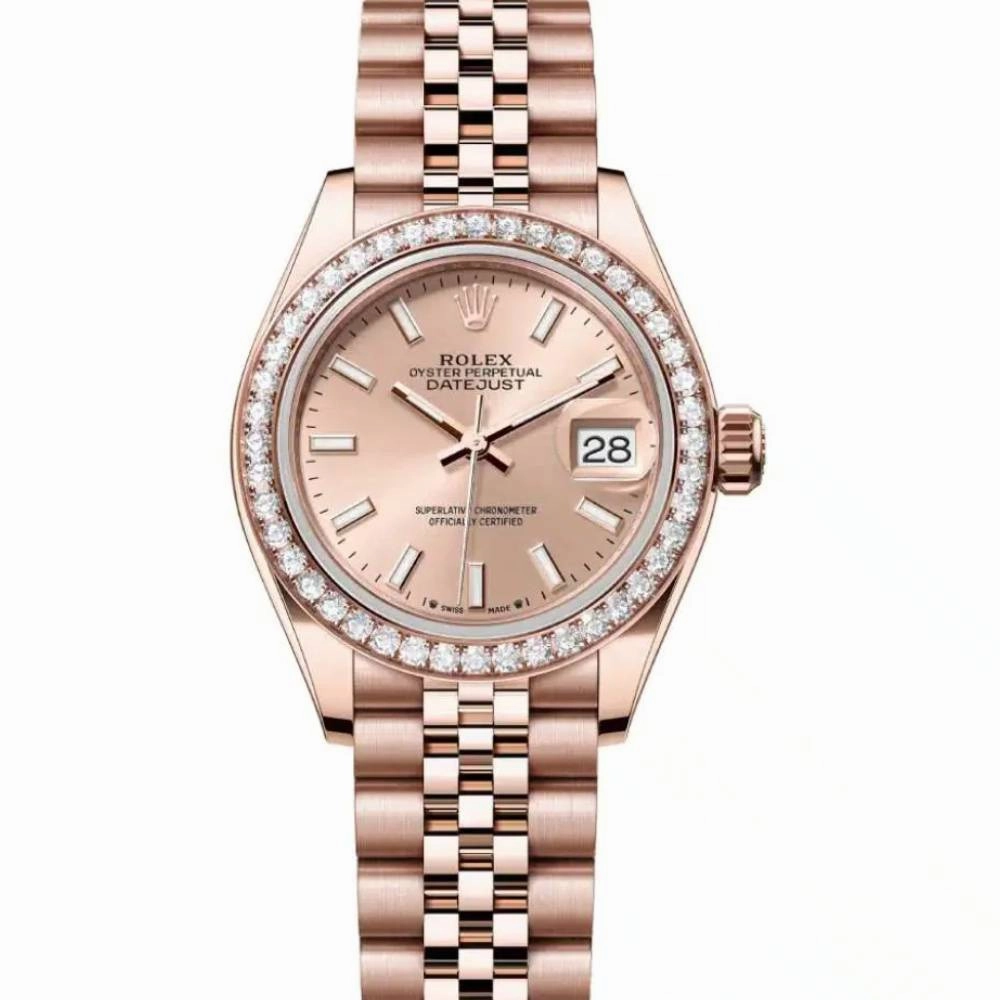 Rolex Lady-Datejust 28mm - Ref: 279135rbr-0026 - Rose Stick Dial & Diamond Bezel, 18K Rose Gold Jubilee Bracelet Women's Watch