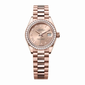 Rolex Lady Datejust 28mm - Ref: 279135rbr-0027 - Rose Dial & Diamond Bezel, 18K Rose Gold President Bracelet Women's Watch