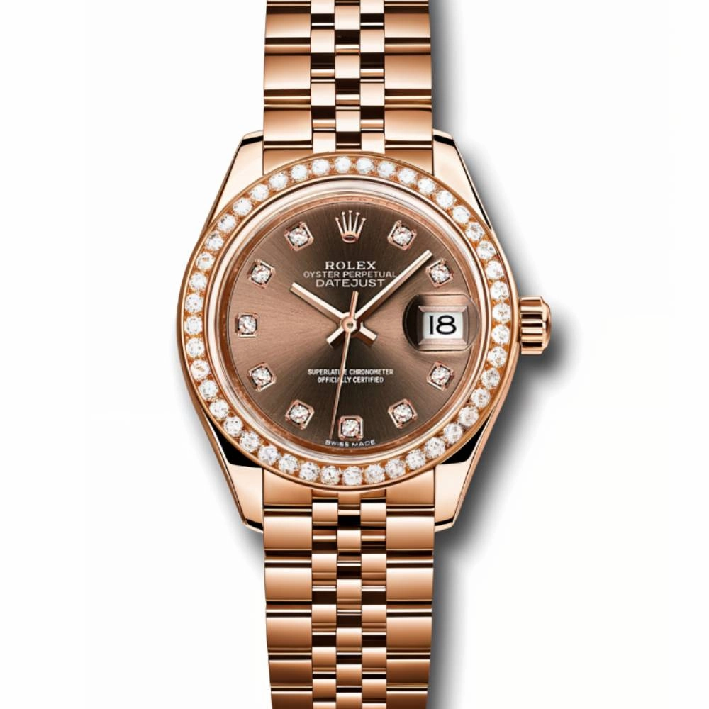 Rolex Lady-Datejust 28mm - Ref: 279135RBR chodj - Chocolate Diamond Dial & Diamond Bezel, 18K Rose Gold Jubilee Bracelet Women's Watch