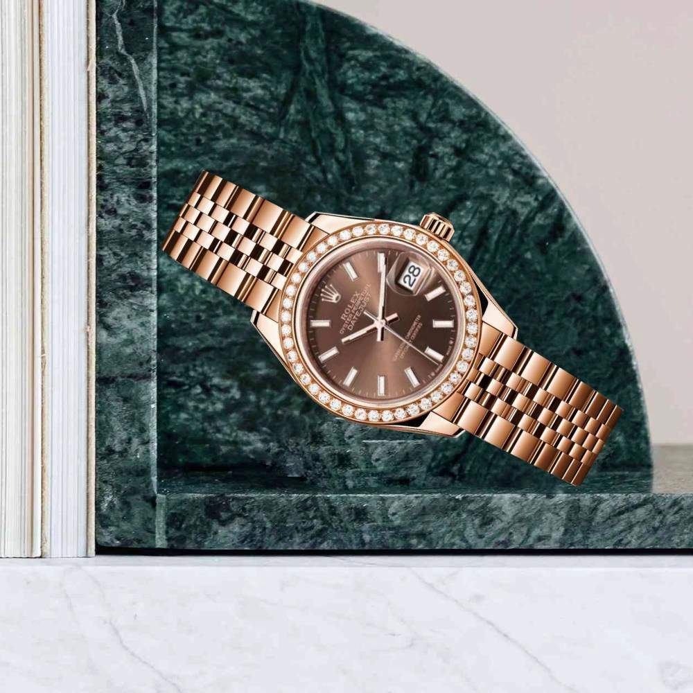 Rolex Lady Datejust 28mm - Ref: 279135rbr choij - Chocolate Dial & Diamond Bezel, 18K Rose Gold Jubilee Bracelet Women's Watch