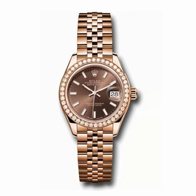Rolex Lady Datejust 28mm - Ref: 279135rbr choij - Chocolate Dial & Diamond Bezel, 18K Rose Gold Jubilee Bracelet Women's Watch