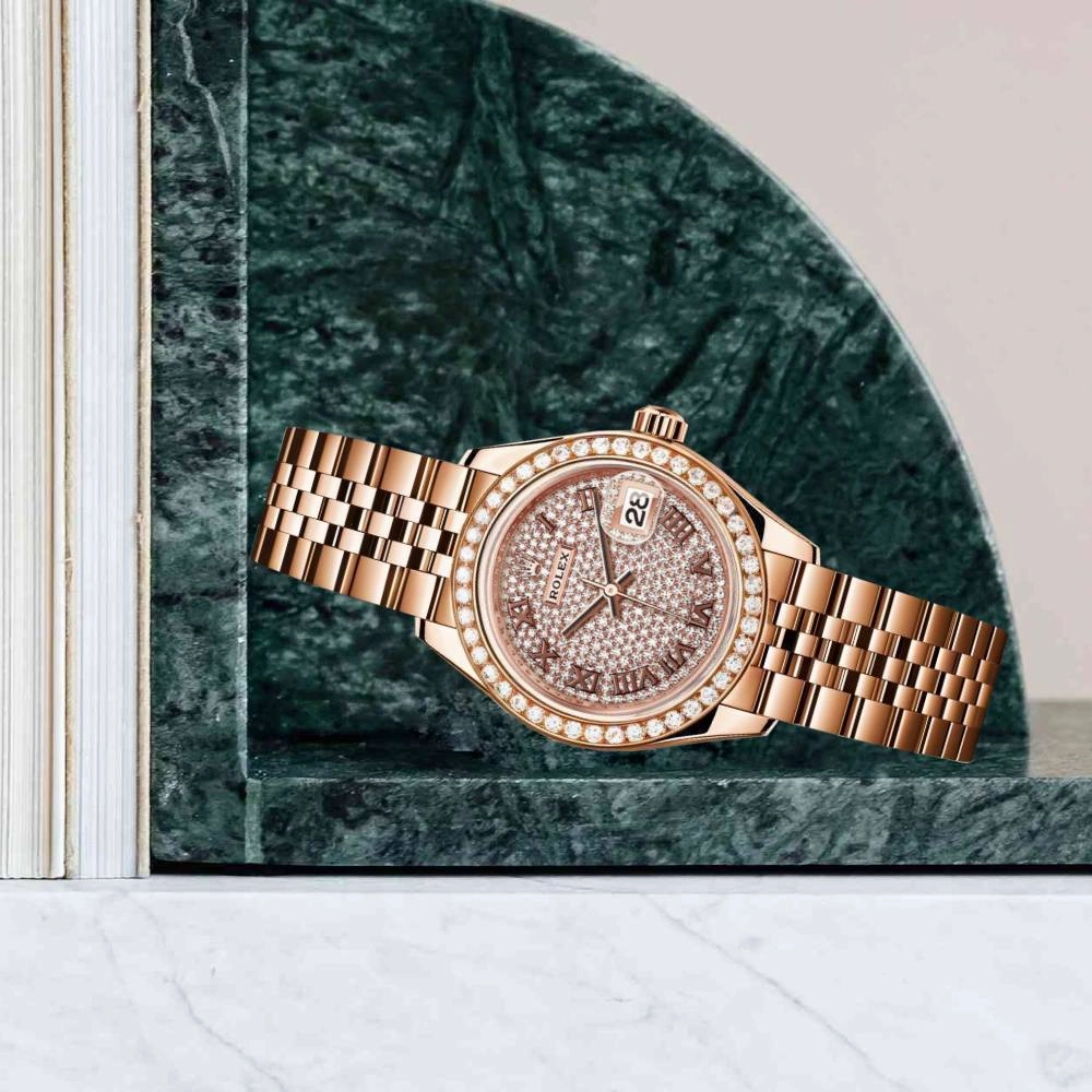 Rolex Lady Datejust 28mm - Ref: 279135rbr dprj - Sundust Diamond Dial, 18K Rose Gold Jubilee Bracelet Women's Watch