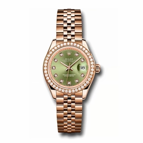Rolex Lady-Datejust 28mm - Ref: 279135RBR ogdj - Green Diamond Dial & Diamond Bezel, 18K Rose Gold Jubilee Bracelet Women's Watch