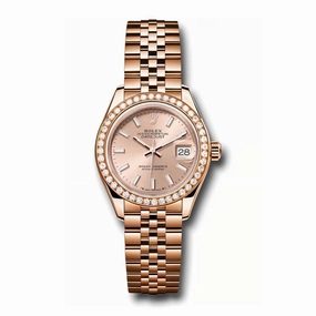 Rolex Lady-Datejust 28mm - Ref: 279135RBR pij - Sundust Stick Dial & Diamond Bezel, 18K Rose Gold Jubilee Bracelet Women's Watch