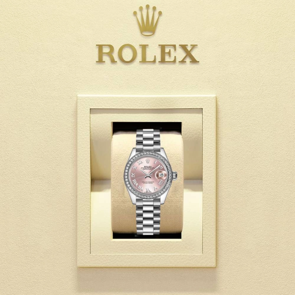 Rolex Lady-Datejust 28mm - Ref: 279136RBR prp - Pink Roman Diamond Dial & Diamond Bezel, Platinum Presidential Bracelet Women's Watch