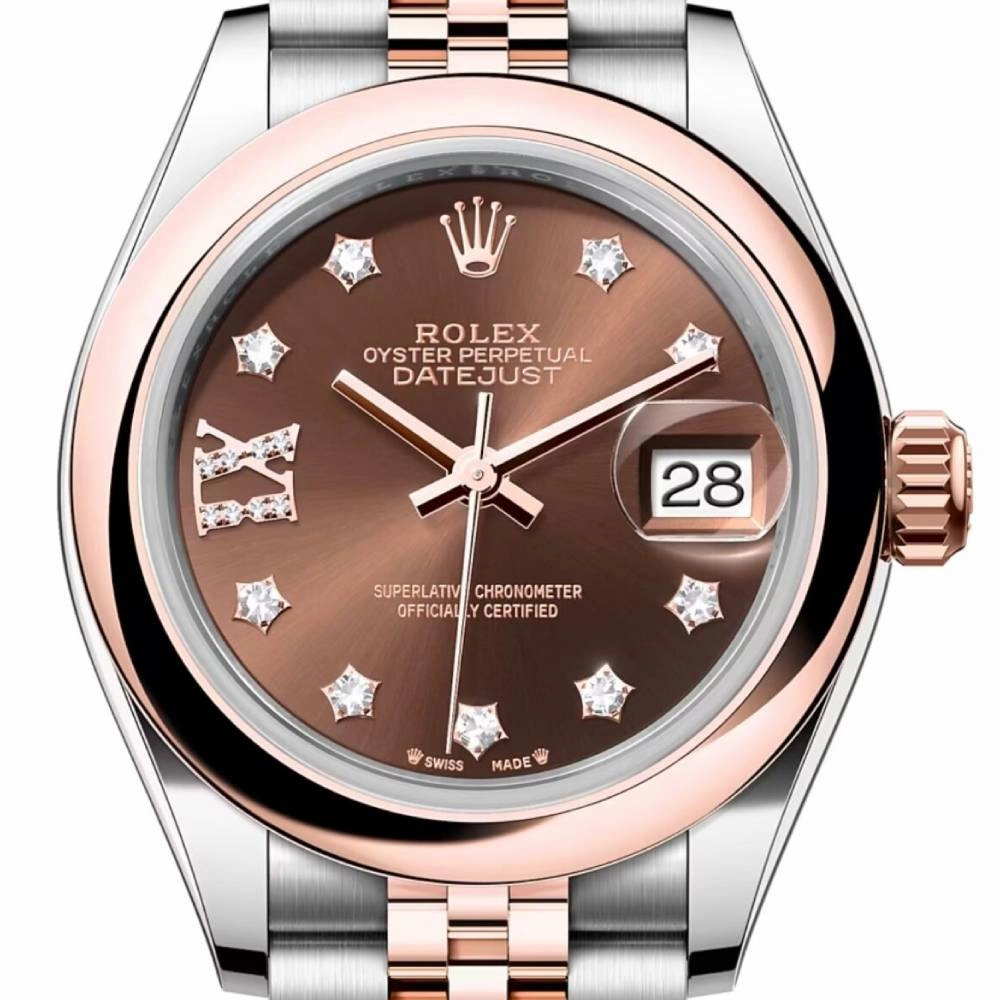 Rolex Lady-Datejust 28mm - Ref: 279161-0003 - Chocolate Diamond Dial, Two Tone Stainless Steel & 18K Rose Gold Jubilee Bracelet Women's Watch