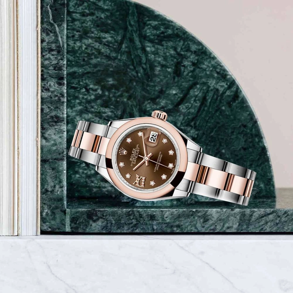 Rolex Lady-Datejust 28mm - Ref: 279161-0004 - Chocolate Diamond Dial, Two Tone Stainless Steel & 18K Rose Gold Oyster Bracelet Women's Watch