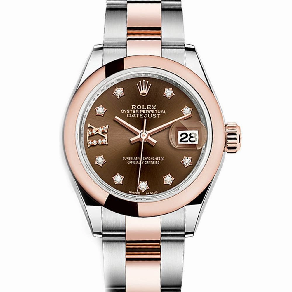 Rolex Lady-Datejust 28mm - Ref: 279161-0004 - Chocolate Diamond Dial, Two Tone Stainless Steel & 18K Rose Gold Oyster Bracelet Women's Watch