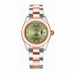 Rolex Lady-Datejust 28mm - Ref: 279161-0008 - Green Diamond Dial, Two Tone Stainless Steel & 18K Rose Gold Oyster Bracelet Women's Watch